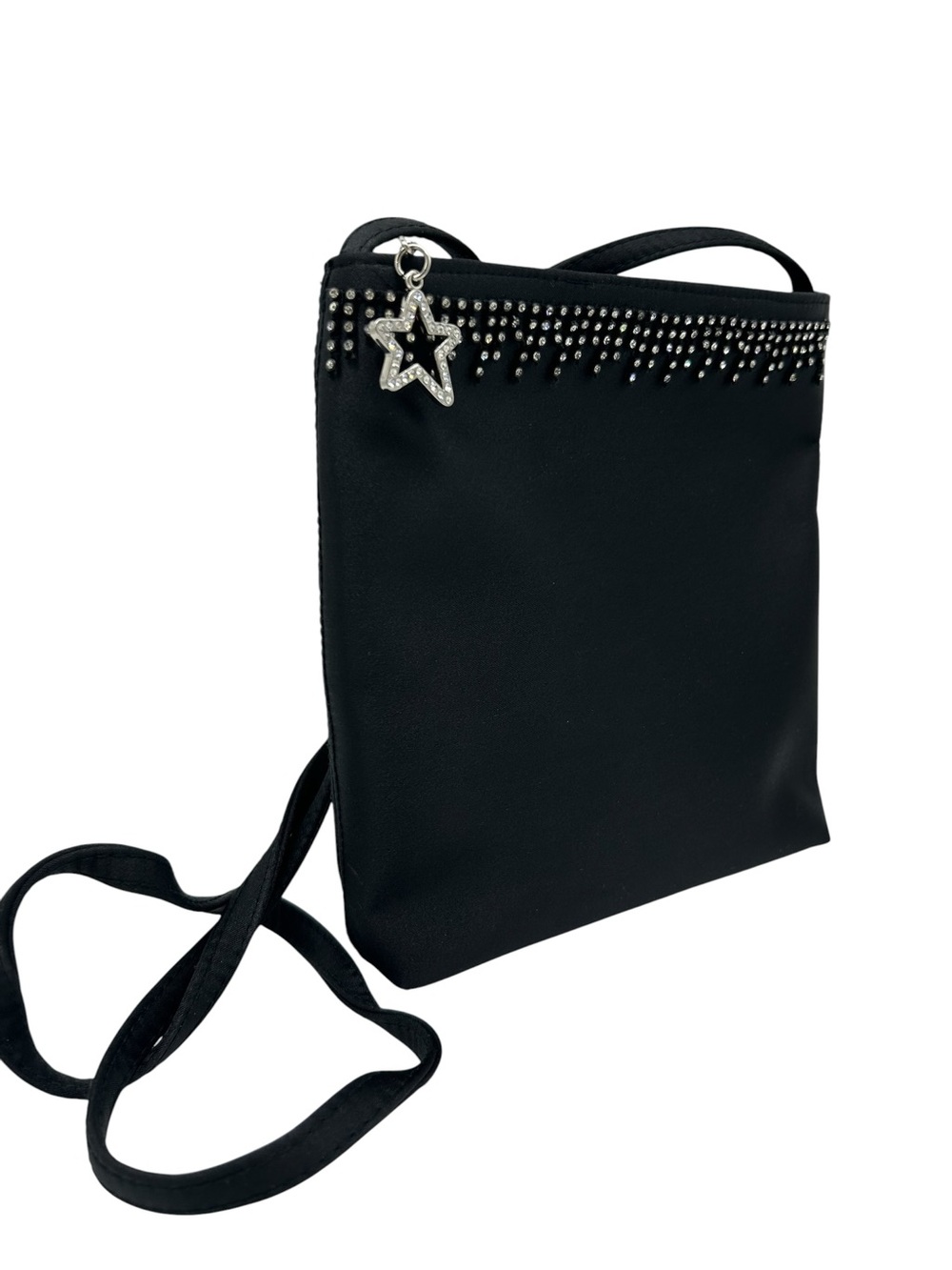 Nine West Black Satin Crossbody Small Bag Rhinestones Going Out Evening Event